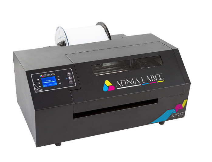 Afinia L502 pigment inkjet label printer operating in a shipping or inventory area