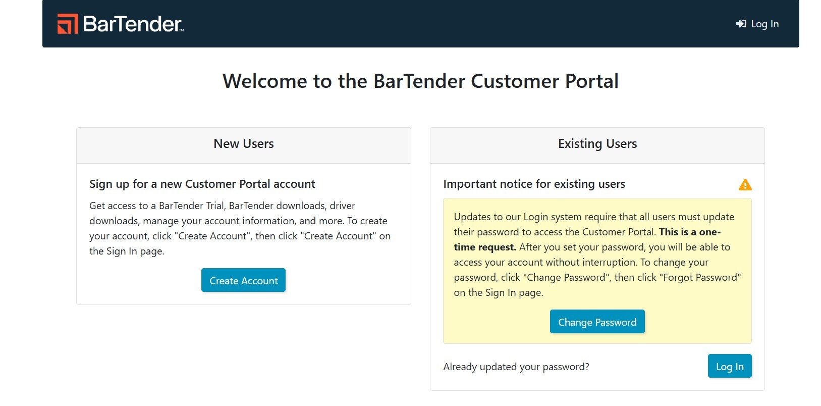 Bartender landing page