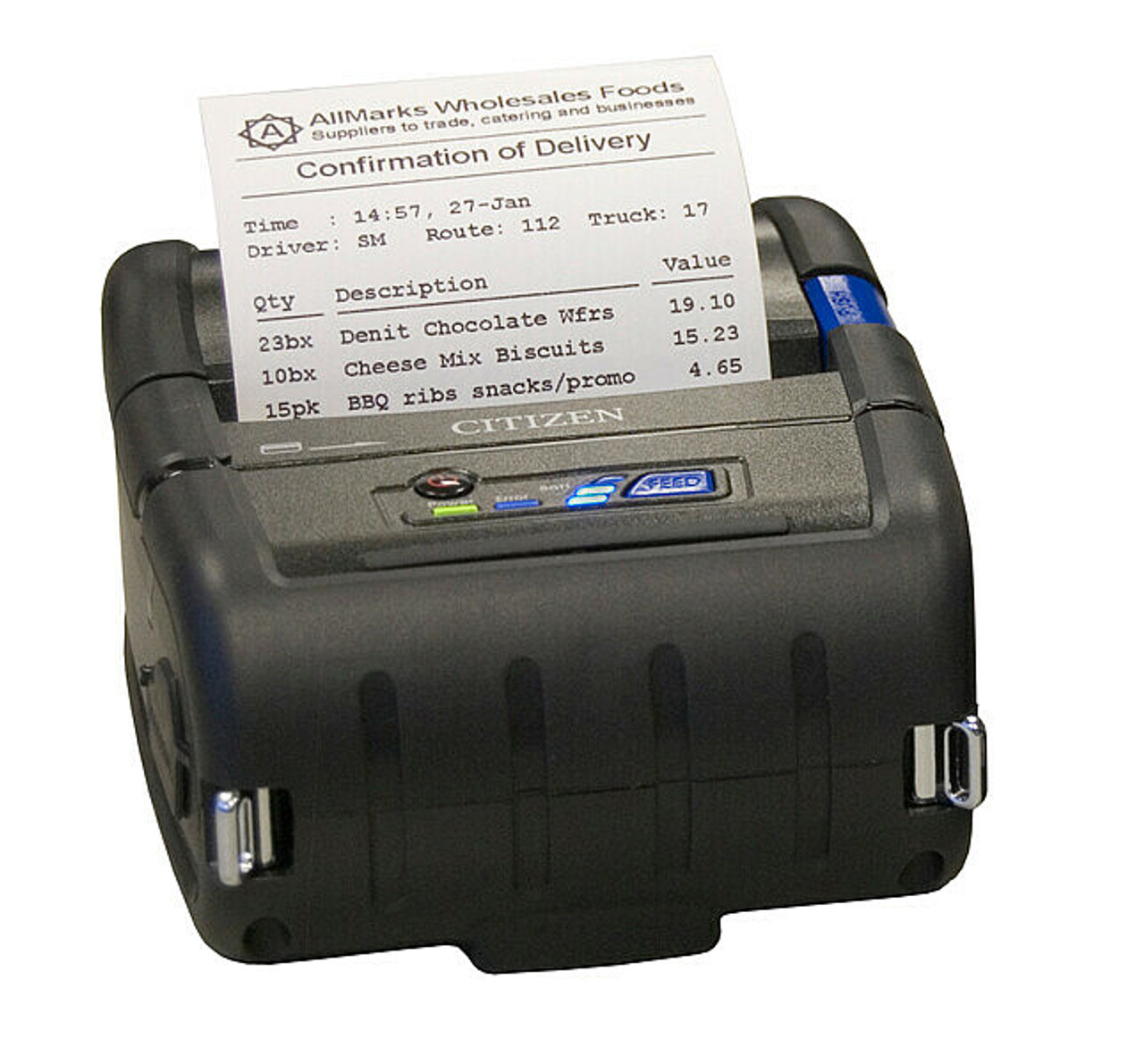 Citizen CMP-30IIUZ portable printer featuring USB connectivity for mobile label printing.