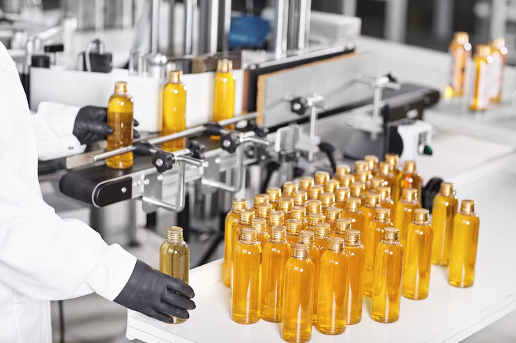 Glass bottles filled with brown liquid