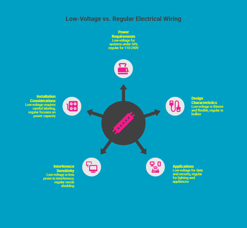 Infographic on How Does Low-Voltage Cabling Differ From Regular Electrical Wiring Infographic on How Does Low-Voltage Cabling Differ From Regular Electrical Wiring