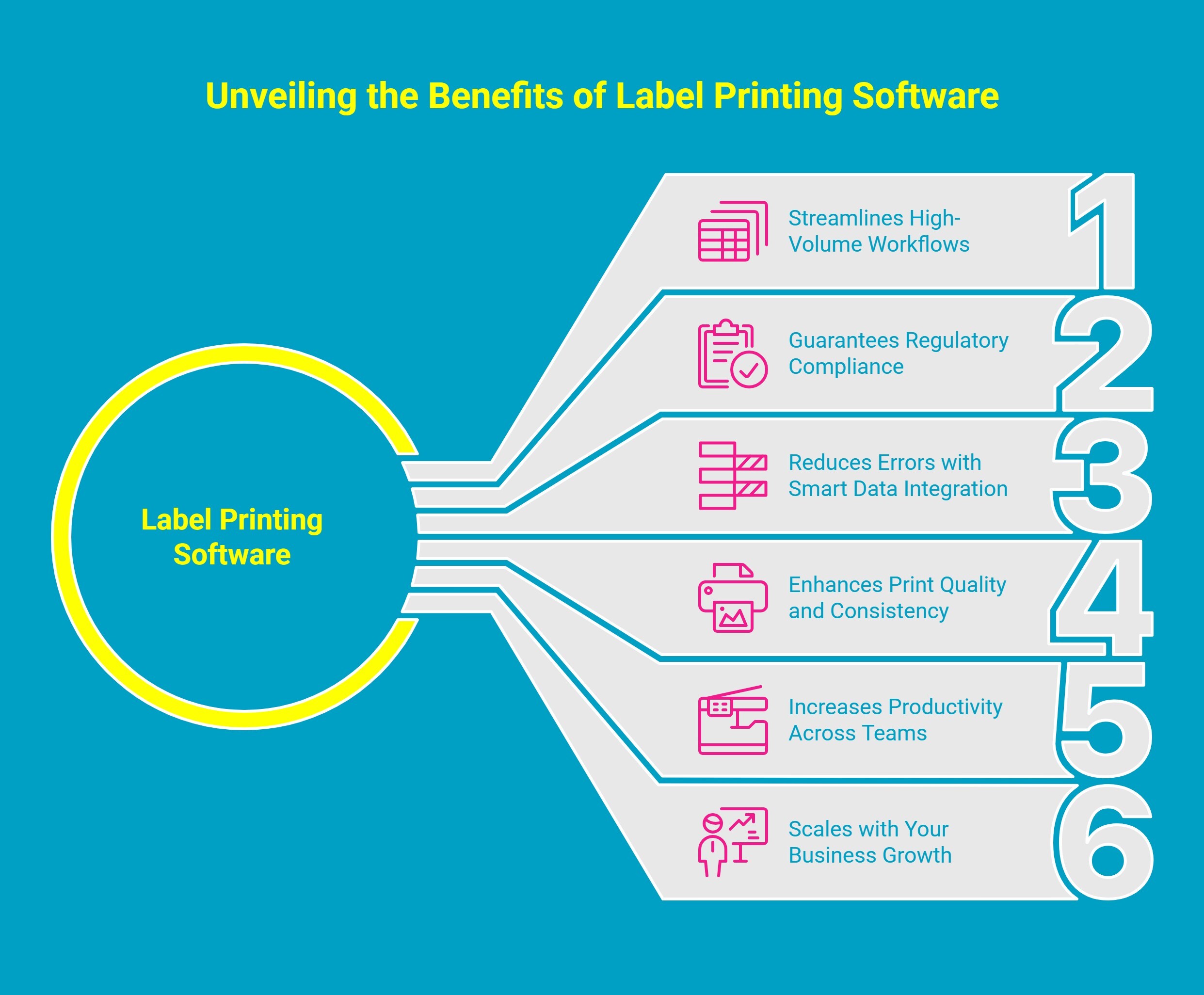 Infographic showing benefits of label printing software