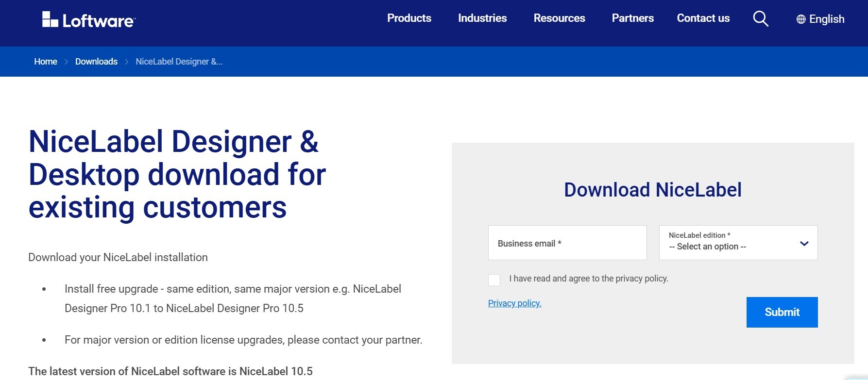 Nicelabel landing page