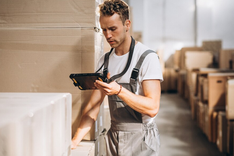 A picture of a person in a warehouse