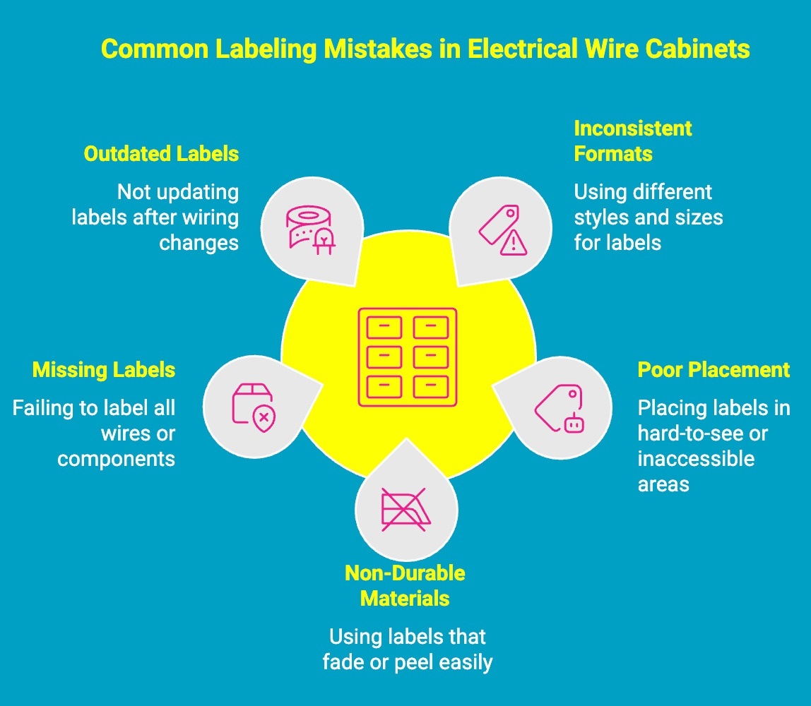 Illustration showcasing Common Labeling Mistakes in Electrical Wire Cabinets